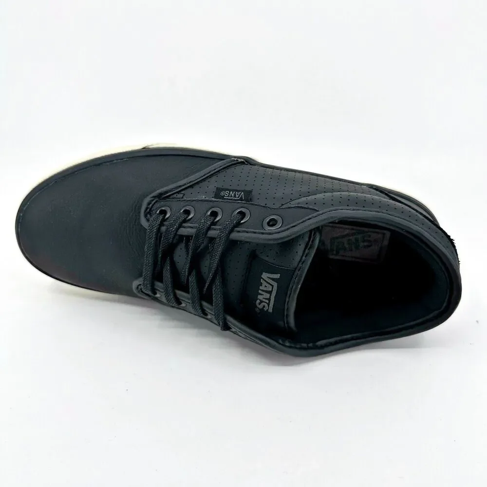 VANS Atwood (Perf) Black Antique Leather White Mens Size 6.5 Casual Sneakers